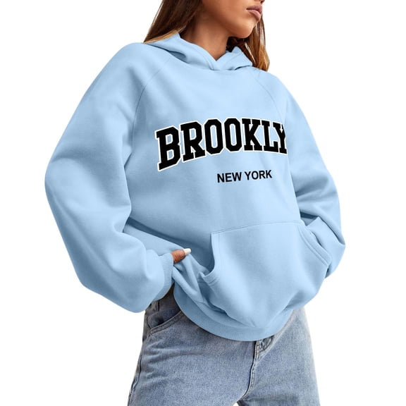 Women's Hoodies & Sweatshirts Women Solid Basic Letter Loose Hoodie Sweatshirt Long Sleeve Pocket Drop Shoulder Pullovers Top