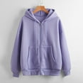 thumbnail image 1 of Women's Hoodies Sweatshirts Women's Comfortable Solid Color Long Sleeve Coat Versatile Zipper Cardigan Casual Comfortable Loose Sweater Purple L, 1 of 2