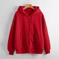 thumbnail image 1 of Women's Hoodies Sweatshirts Women's Comfortable Solid Color Long Sleeve Coat Versatile Zipper Cardigan Casual Comfortable Loose Sweater Red L, 1 of 2