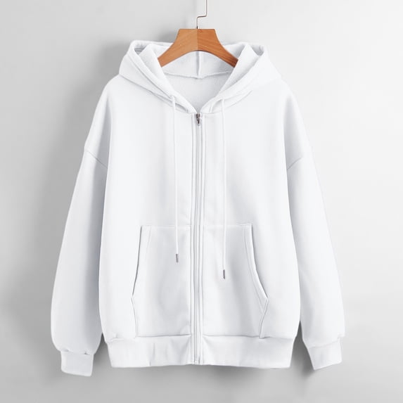 Women's Hoodies Sweatshirts Women's Comfortable Solid Color Long Sleeve Coat Versatile Zipper Cardigan Casual Comfortable Loose Sweater White XS