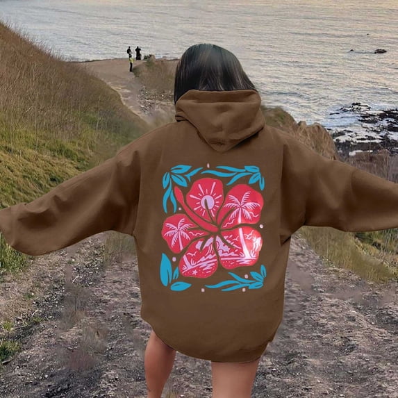 Women's Hoodies Sweatshirts Women's Letter Print Hoodies Long Sleeved Hoodie With Pockets for Everyday Resort Use Brown L