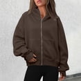 thumbnail image 1 of Women's Hoodies Sweatshirts Women's Loose Coat Hooded Cardigan Zipper Hoodie Brown L, 1 of 5