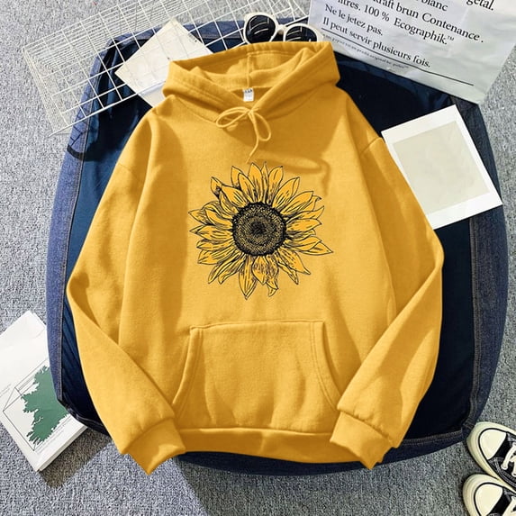 Women's Hoodies Sweatshirts Women's Print Top Ouitwear Long-sleeved Sweatshirt Casual Blouse Pullover Sunflower Warm Winter Coat Top Women's Print Top Ouitwear Long-sleeved Sweatshirt Casual Yellow L