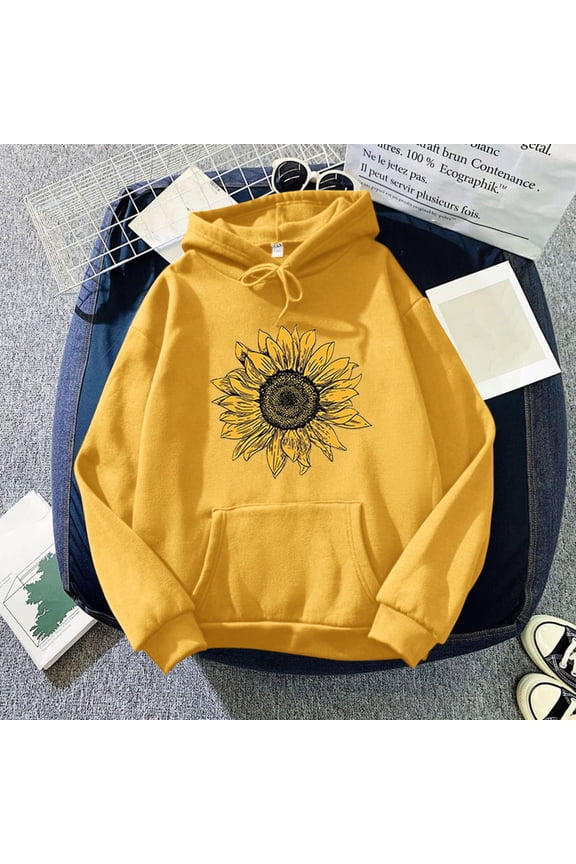 Women's Hoodies Sweatshirts Women's Print Top Ouitwear Long-sleeved Sweatshirt Casual Blouse Pullover Sunflower Warm Winter Coat Top Women's Print Top Ouitwear Long-sleeved Sweatshirt Casual Yellow L