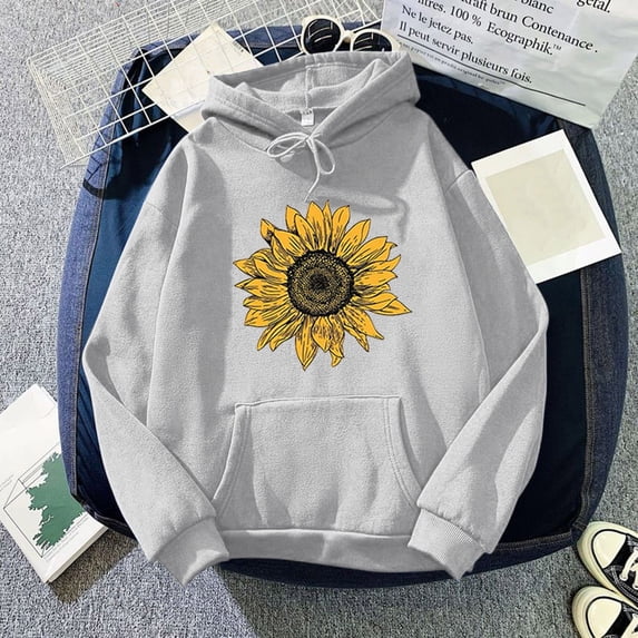 Women's Hoodies Sweatshirts Women's Print Top Ouitwear Long-sleeved Sweatshirt Casual Blouse Pullover Sunflower Warm Winter Coat Top Women's Print Top Ouitwear Long-sleeved Sweatshirt Casual Gray XL