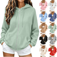 thumbnail image 1 of Women's Hoodies Sweatshirts Zip Up Casual Solid Sweat shirtsOversized Drawstring Hooded with Pockets Winter Clothing, 1 of 7