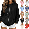 thumbnail image 1 of Women's Hoodies Sweatshirts Zip Up Casual Solid Sweat shirtsOversized Drawstring Hooded with Pockets Winter Clothing, 1 of 7