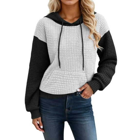Women's Hoodies White Waffle Hoodies Long Sleeve Tops Pullover Hoodies for Women Hoodies for Women Trendy L
