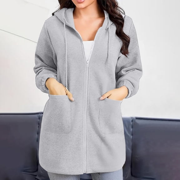 Women's Hoodies Womens Grey Zip Up Long Hoodie Long Sleeve Women's Hoodies Pullover Fall Hoodies for Women L
