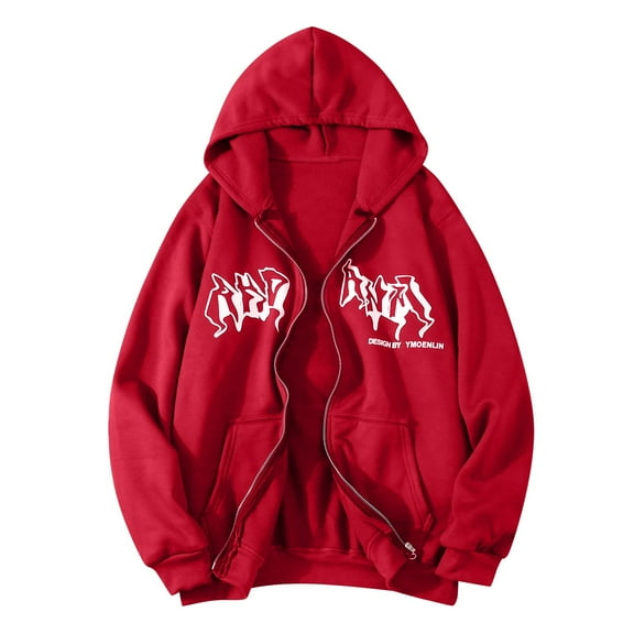 Women's Hoodies Zip Up Sweatshirt Hop Style Print Hooded Jacket Street Fashion Unisex Drawstring 90s E Girl Top Stylish Apparel