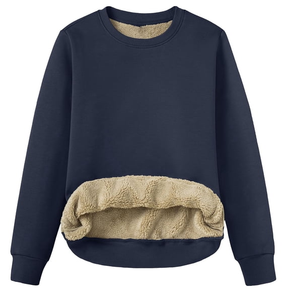 Women's Hoodless Sweatshirt Autumn Solid Color Long Sleeved Round Neck Pullover Thick Warm Sweater for Seasonal Comfort