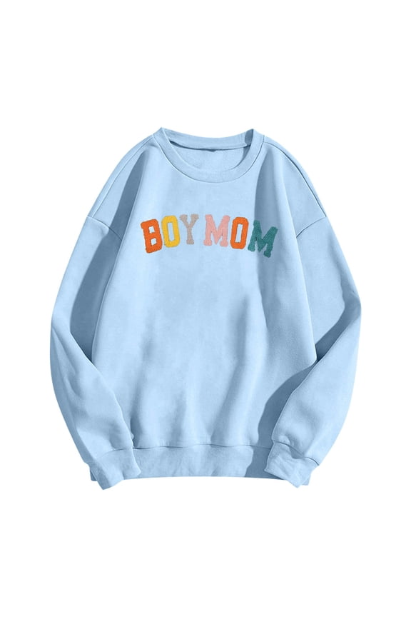 Women's Hoodless Sweatshirt Boy Mom Mama Pullover for Mom Life Crew Neck Pullover