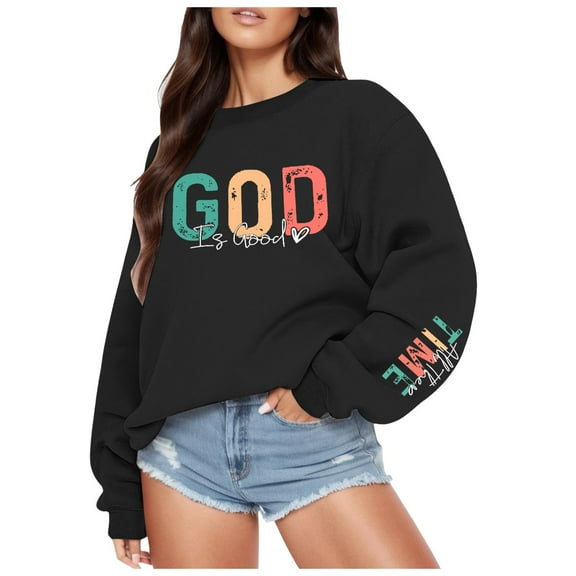Women's Hoodless Sweatshirt Casual Crewneck Long Sleeve God Print Basic Top Versatile for Daily and Wear