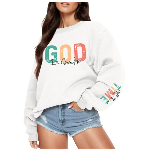 Women's Hoodless Sweatshirt Casual Crewneck Long Sleeve God Print Basic Top Versatile for Daily and Wear