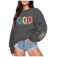 thumbnail image 1 of Women's Hoodless Sweatshirt Casual Crewneck Long Sleeve God Print Basic Top Versatile for Daily and Wear, 1 of 4