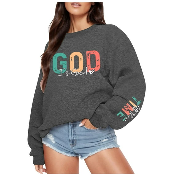 Women's Hoodless Sweatshirt Casual Crewneck Long Sleeve God Print Basic Top Versatile for Daily and Wear
