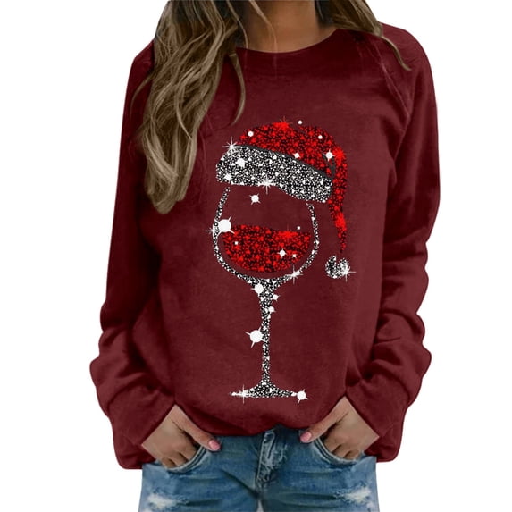 Women's Hoodless Sweatshirt for Casual Wear Pullover Style with Christmas Print Ideal for Workouts and Everyday Activities Long Sleeve Loose Fit Tops for Women