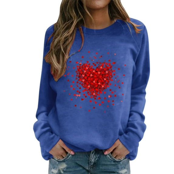 Women's Hoodless Sweatshirt Clothing Valentine's Day Women's Sweatshirt Crew Neck Red Heart Print Long Sleeve Casual Tops