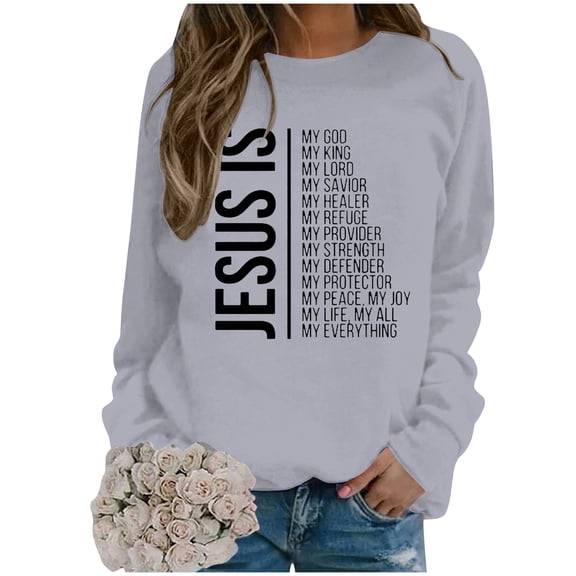 Women's Hoodless Sweatshirt Fashion Casual Round Neck God Letter Printed Style for Everyday Wear