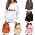thumbnail image 1 of Women's Hoodless Sweatshirt Halloween Cat Cozy Long Sleeve Crewneck Top for White 3XL, 1 of 4