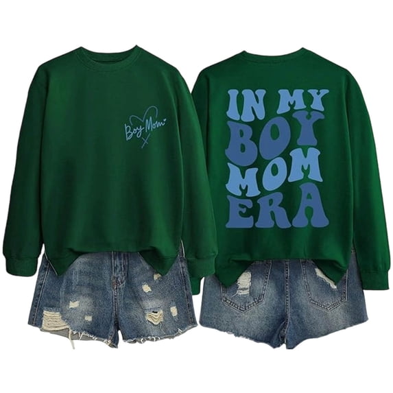 Women's Hoodless Sweatshirt "IN MY BOY MOM ERA" Graphic Print Crew Neck Long Sleeve Pullover Casual Fall Winter Top for Women Sizes S-XXL