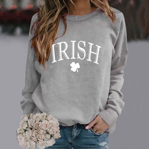 Women's Hoodless Sweatshirt Irish Women'S Fashionable Round Neck Casual Floral Print Long Sleeve T Shirt, Women's Hoodless Sweatshirt