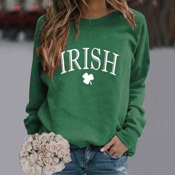 Women's Hoodless Sweatshirt Irish Women'S Fashionable Round Neck Casual Floral Print Long Sleeve T Shirt, Women's Hoodless Sweatshirt