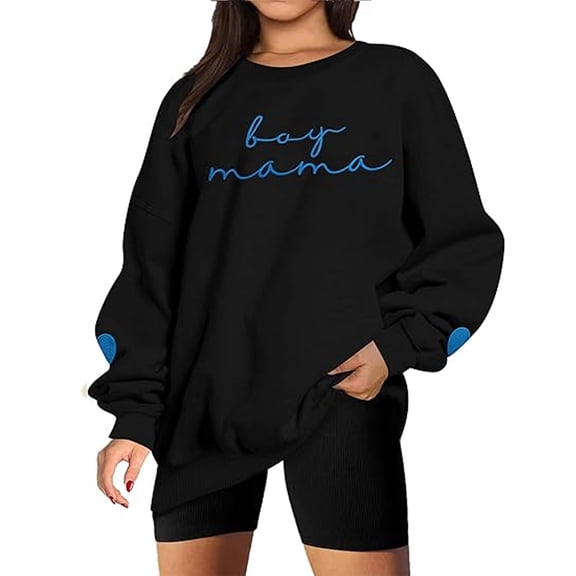 Women's Hoodless Sweatshirt Ladies Mom Embroidered Round Neck Long Sleeve Funny Letter Print Pullover Top for Casual Wear