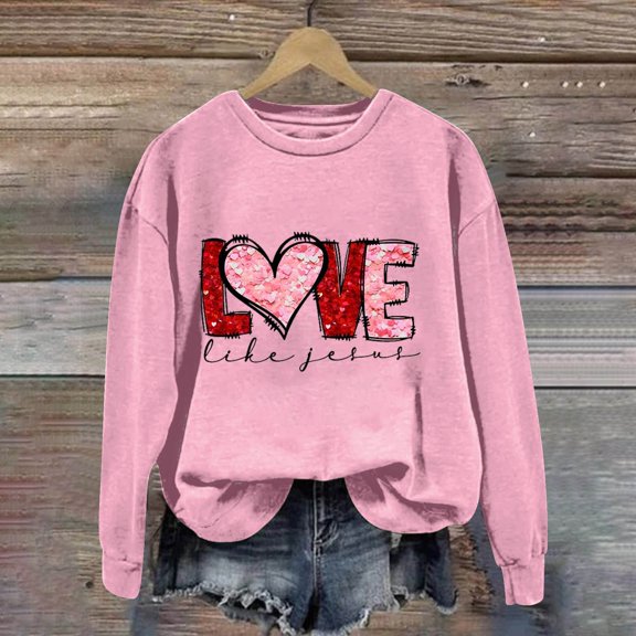 Women's Hoodless Sweatshirt Love Women'S Letter Printed Round Neck Long Sleeve Top, Women's Hoodless Sweatshirt