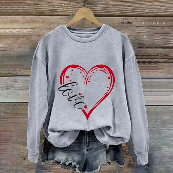 Women's Hoodless Sweatshirt Love Women'S Love Printed Round Neck Long Sleeve Top, Women's Hoodless Sweatshirt