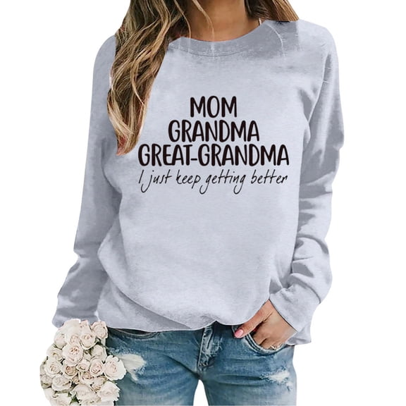 Women's Hoodless Sweatshirt Oversize Long Sleeve Crewneck Lightweight Letter Printed Loose Blouse Top for Casual Wear