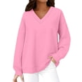 thumbnail image 1 of Women's Hoodless Sweatshirt Oversized Sweatshirt For Women V Neck Fleece Long Sleeve Pullover Casual Cute Sweatshirt 2025 Fall Clothes, Women's Hoodless Sweatshirt XL, 1 of 9