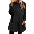 thumbnail image 1 of Women's Hoodless Sweatshirt Solid Color Casual Long Sleeved Pocket Dress for Autumn and Winter Warmth, 1 of 6