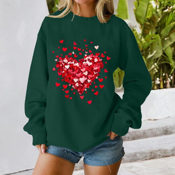 Women's Hoodless Sweatshirt Valentines Sweatshirt Women Oversized Love Heart Tee Shirt Pullover Valentine'S Long Sleeve Tops, Women's Hoodless S