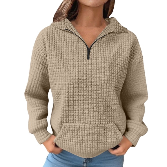 Women's Hoodless Sweatshirt Women'S Autumn And Winter Solid Color Long Sleeved Lapel Half Zip Pocket, Women's Hoodless Sweatshirt M