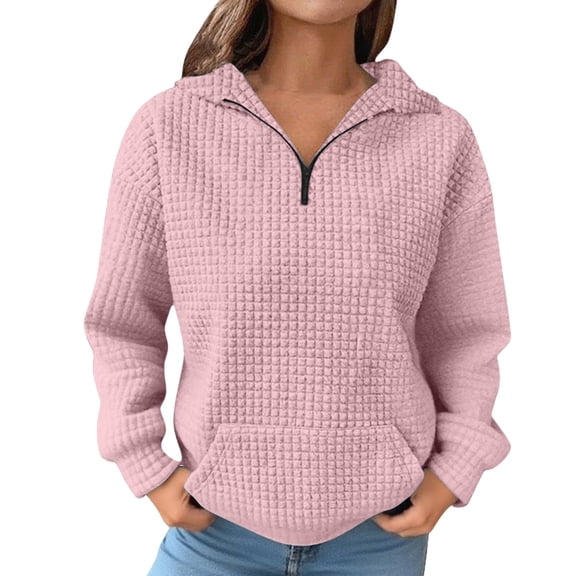 Women's Hoodless Sweatshirt Women'S Autumn And Winter Solid Color Long Sleeved Lapel Half Zip Pocket, Women's Hoodless Sweatshirt M