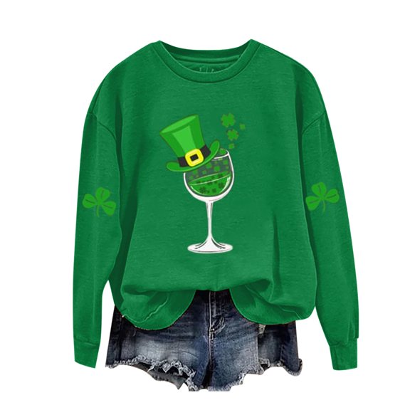 Women's Hoodless Sweatshirt Women'S Round Neck Long Sleeve St. Day Printed T Shirt, Women's Hoodless Sweatshirt