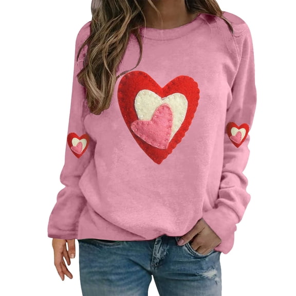 Women's Hoodless Sweatshirt Women'S Solid Color Crew Neck Loose Long Sleeved Valentine'S Day Print Hoodie, Women's Hoodless Sweatshirt