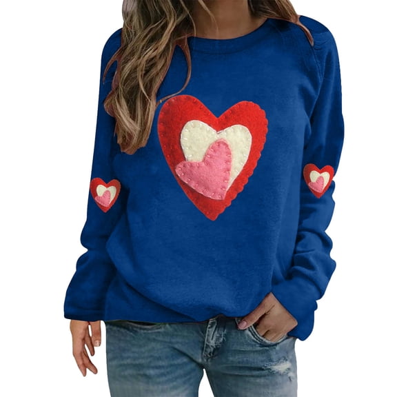 Women's Hoodless Sweatshirt Women'S Solid Color Crew Neck Loose Long Sleeved Valentine'S Day Print Hoodie, Women's Hoodless Sweatshirt