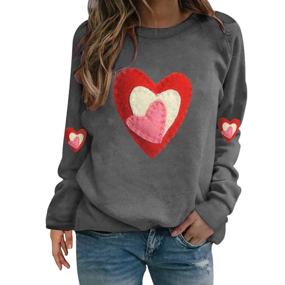 Women's Hoodless Sweatshirt Women'S Solid Color Crew Neck Loose Long Sleeved Valentine'S Day Print Hoodie, Women's Hoodless Sweatshirt