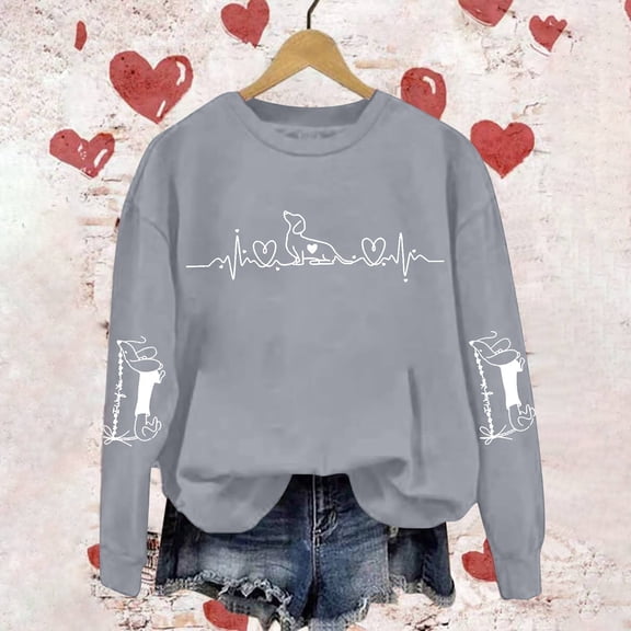 Women's Hoodless Sweatshirt Women'S Valentine'S Day Dachhund Print Sweatshirt, Women's Hoodless Sweatshirt