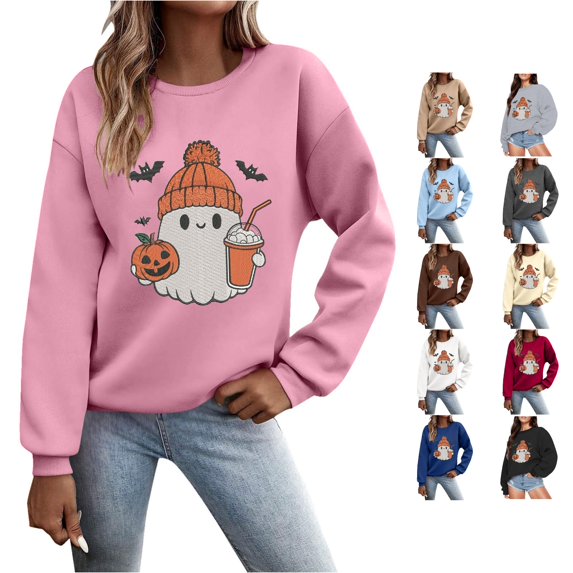 Women's Hoodless Sweatshirt Women's Halloween Autumn And Winter Sweaters Pink M