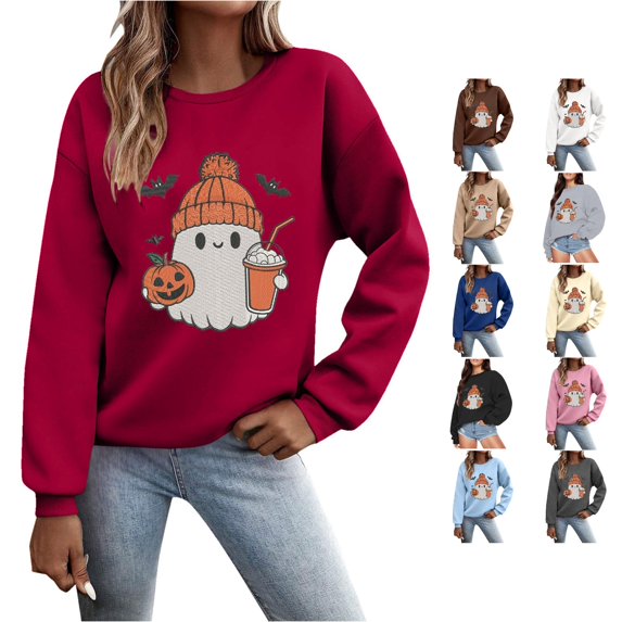 Women's Hoodless Sweatshirt Women's Halloween Autumn And Winter Sweaters Red S