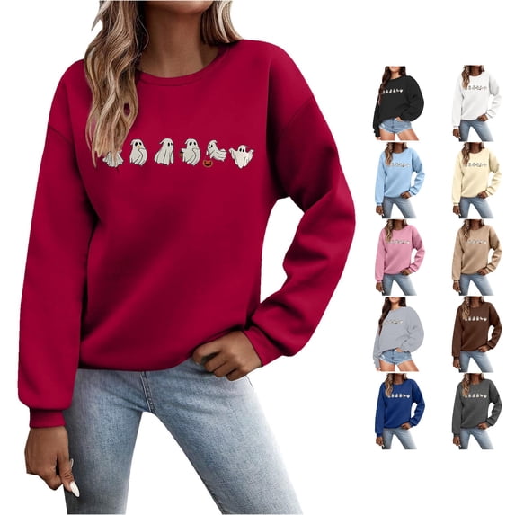 Women's Hoodless Sweatshirt for Women Halloween Autumn Winter Sweaters Apparel with Cozy Comfort and Red XL