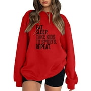 Women's Hoodless Sweatshirts Letter Printed Long Sleeve Clothes Loose Fall Winter Casual Oversized Pullover Off Shoulder Tops Sports Gym Sweatshirt For Woman