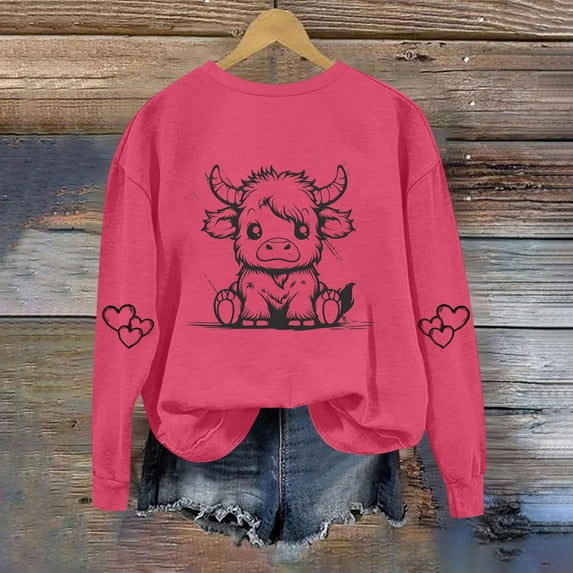 Women's Hoodless Sweatshirts Round Neck Cow Print Comfortable Round Neck Long Sleeve No Hoodie