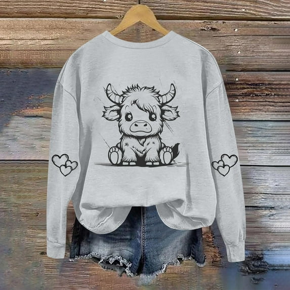 Women's Hoodless Sweatshirts Round Neck Cow Print Comfortable Round Neck Long Sleeve No Hoodie