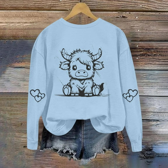 Women's Hoodless Sweatshirts Round Neck Cow Print Comfortable Round Neck Long Sleeve No Hoodie