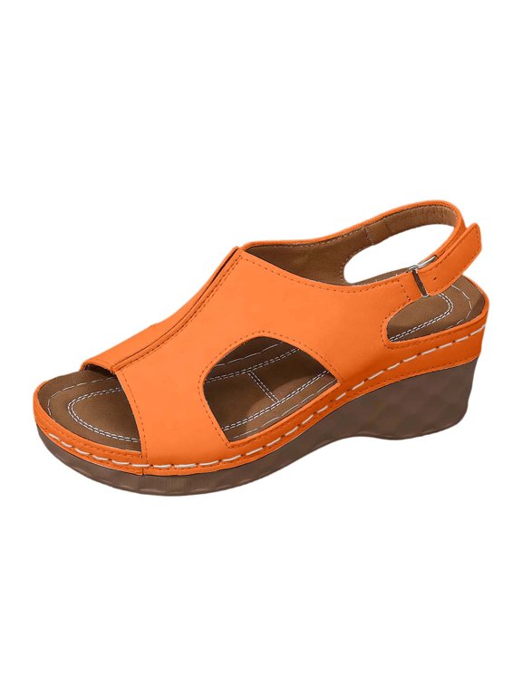 Women's Hook & Loop Sandals - Platform Beach Wedges with Breathable Cut-Out Design & Non- Stitched Seams, Wide Width Orthopedic Summer Shoes