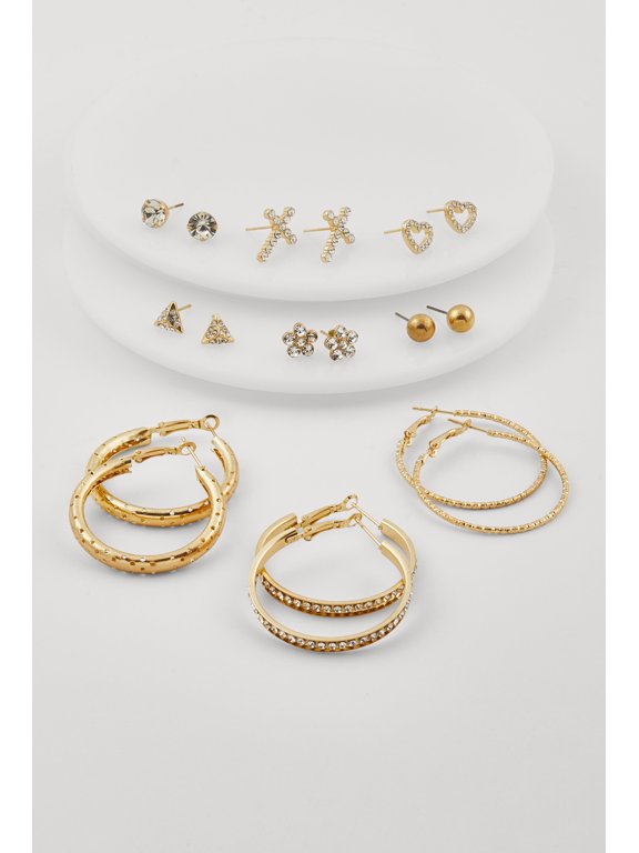 Women's Hoop and Dainty Stud Earrings Set of 9